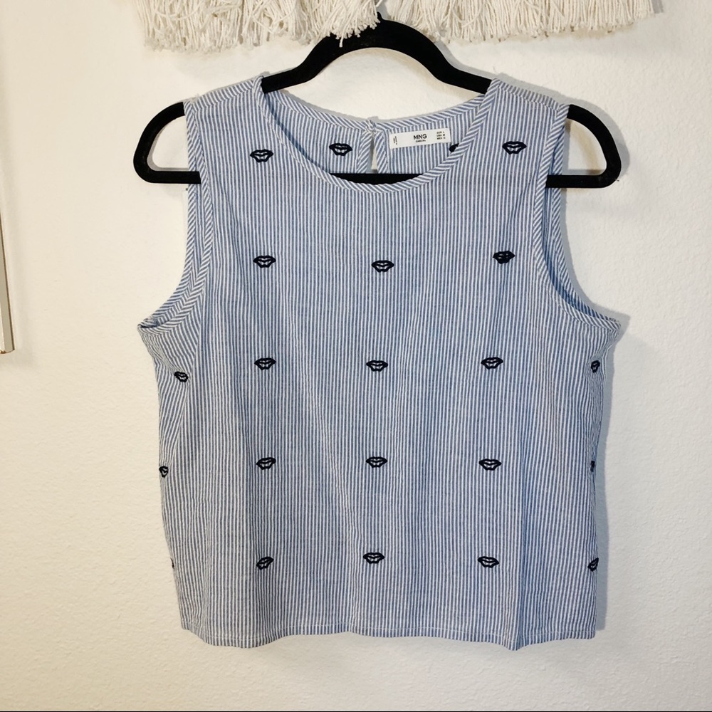 Blue and White Striped Tank Top Size L from MANGO